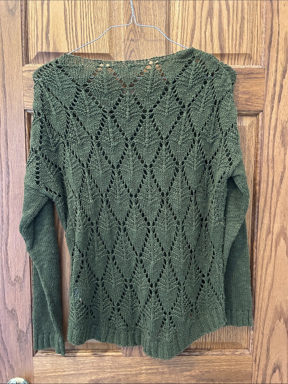 Rewind Olive Green Openwork Crew Neck Sweater image 4